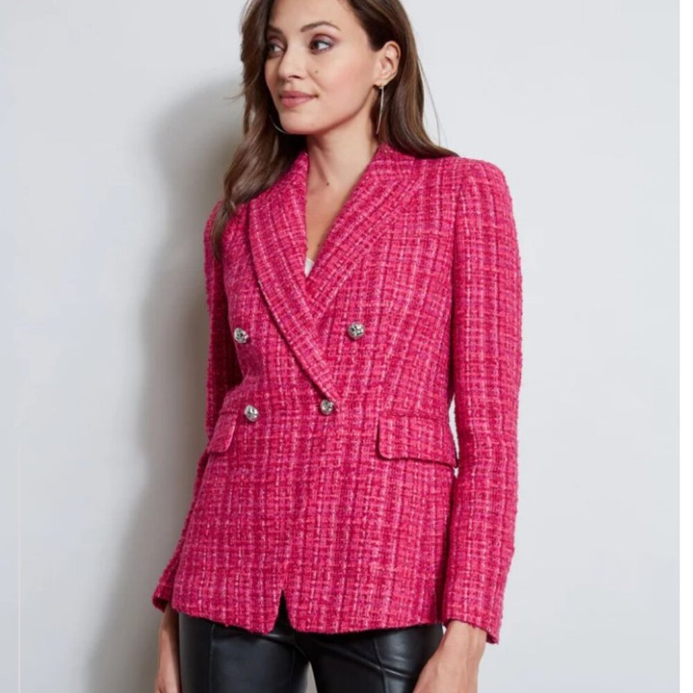 Elie Tahari Designer Pink Tweed Double Breasted Blazer Size 10 RARE SOLD OUT NWT